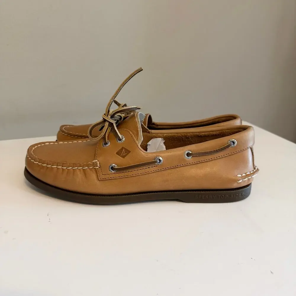 Sperry Top-Sider Boat Shoes Men 9.5 Tan Sahara Leather Authentic Original Preppy